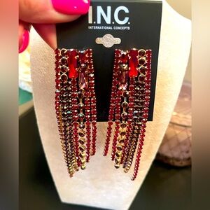 New! INC Stunning Dangle Earrings, Red/Pink Pierced Earrings Statement Piece